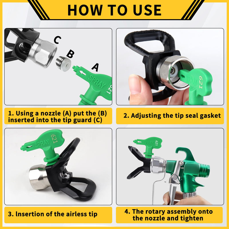 15 Pcs Sprayer Tips Set,7 Pcs High Pressure Reversible Spray Nozzle Tips,2 Pcs Tip Guards with 6 Paint Spray Gun Filter,Compatible with Titan/Wagner 351 Series Spray Tips (517,621,211,313,415,515) 517,621,211,313,415,515