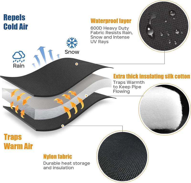 Backflow Preventer Cover Insulated Pouch,Outdoor Pipe Insulation Cover,Winter Well Head Cover Water Well Pump Covers Sprinkler Valve Cover Insulated (Black 17" W×21" H) Black 17''W x 21''H