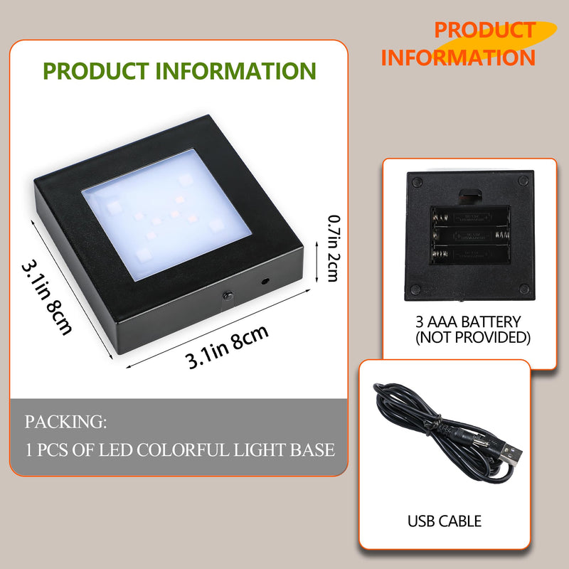 ZEERSHEE LED Light Display Base for Crystal 3D Glass Art, 7 Lighting Mode Color Change Square Stand Base Plate Flat Square-B