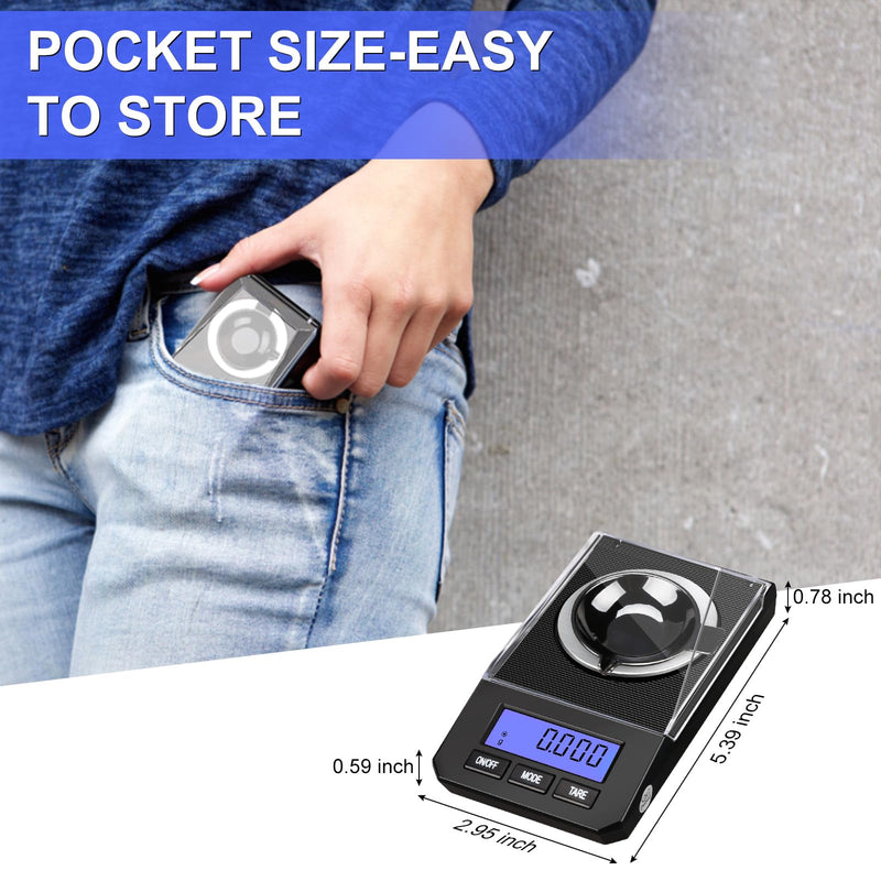 Milligram Scale, 50g/0.001g High Precision Mg Scale, Jewelry Scale with Tare, 6 Unit Powder Scale, Digital Miligram Scale for Powder Medicine, Gem, Micro Gram Scale, Reloading Scale Gold 50g / 0.001