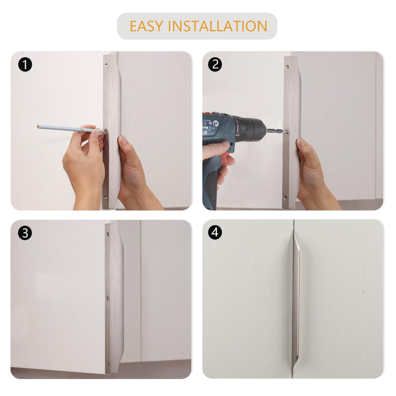 Tiradores Satanga Edge para armarios, cajones de cocina, cómodas y muebles de baño. Tiradores de perfil bajo de aluminio, paquete de 10 unidades, acabado níquel cepillado, 30 cm. Fáciles de instalar. 10"Hole Center 11.8" Overall Length Brushed Nickel