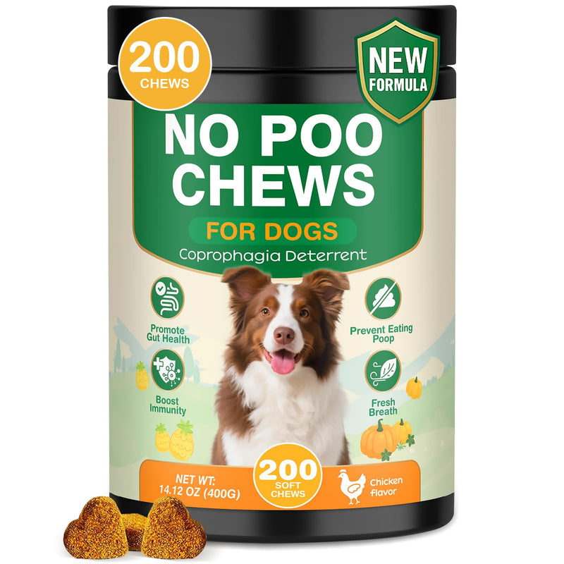 200 Chew No Poo Chews for Dogs-Coprophagia Stool Eating Deterrent-Stop Eating Poop for Canine- Dogs Poop Eat Deterrent Supplement with Probiotics&Digestive Enzymes Breath Aid Support-Chicken Chicken