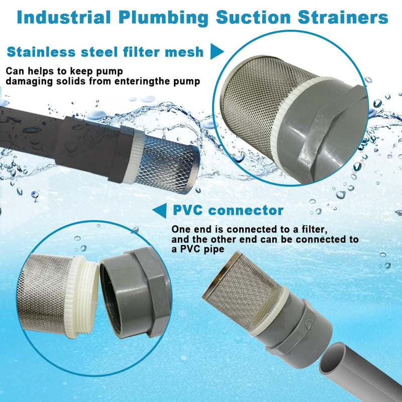 1 inch Stainless Steel Filter Cover Connected to 1 inch/DN25 Grey PVC Filter Water Pipe, Vent Cap Suction Strainers Used to Remove Debris and Reduce Solid Entry(1pcs) 1"DN25