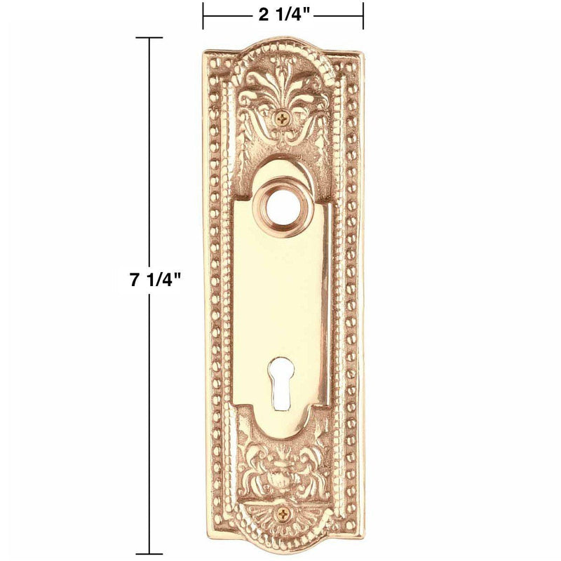 Renovators Supply Manufacturing Door Back Plate Chrome Finish Brass 7-1/4 in. Escutcheon Cover Beaded Doorplate with Keyhole Pack of 1 Chrome-keyhole