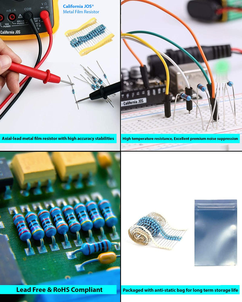 100pcs 220 ohm Resistor 1/2w (0.5Watt) ±1% Tolerance Metal Film Fixed Resistor, Multiple Values of Resistance Optional(220 ohm, 220 R, 220 Ω) [CJ50-004] 220 Ω