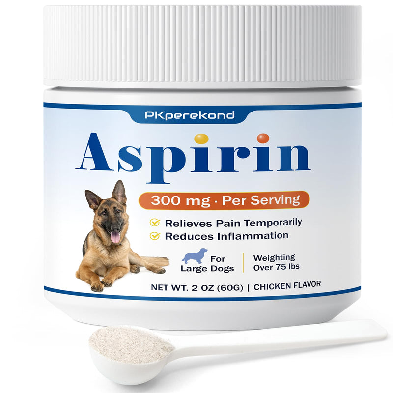 Dog Aspirin for Large Dogs, Anti-Inflammatory and Pain Relief Supplement, Joint Discomfort Relief, Pain Reliever for Dogs, Chicken Flavored Powder, 300mg per Serving, 2 OZ/Scoop Included