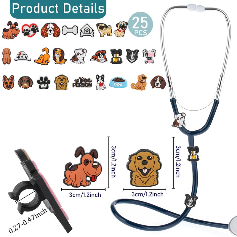 Cute Cartoon Dog Stethoscope Charms Pediatric Stethoscopes Decor | Includes 25 Pieces. Perfect Car Interior Decoration. Ideal Gift For Nurses & Medical Staff & Veterinarians & Graduates Cute Dog Series