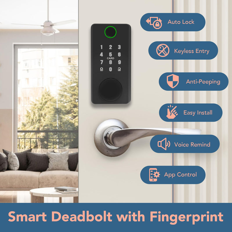 Keyless Entry Door Lock with Keypad - Fingerprint Door Lock - Electronic Keypad Smart Deadbolt Lock - Smart Digital Code -Auto Lock