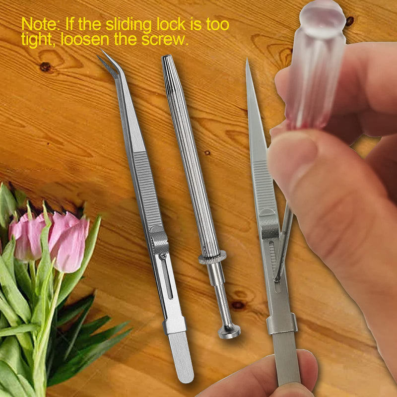 3 Pack Diamond Holder Pick up Tool Stainless Steel Tweezers Diamond Claw Tweezers Parts Beads Diamond Gems Prong Tweezer Grabber Stone Jewelry Locking Tweezers Claw and Tweezers