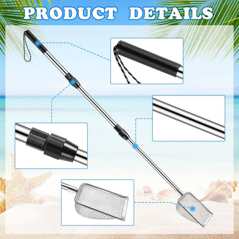 POILKMNI New Upgraded 2 Pcs Shark Tooth Sifter, Beach Sand Sifter, Sand Scoop Shell Scooper for Beach Scoop Shovel Sifter Tool for Picking Up Shells, Shark Tooth Sifter Dipper Silver