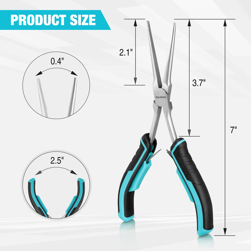 DURATECH 7" Long Reach Needle Nose Pliers, Extra Long Nose Pliers with Smooth Jaws, Small Needle Nose Pliers for Jewelry Making, Wire Bending and Small Object Gripping on Narrow Space 1PC