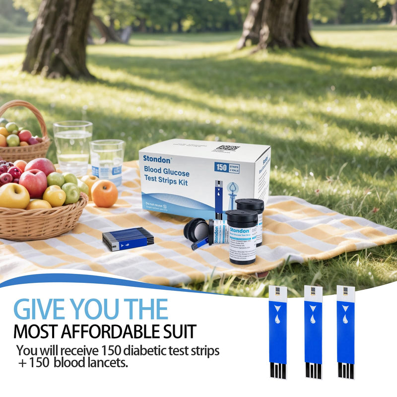 Stondon Blood Glucose Test Strips and Lancets, 150 Test Strips + 150 Lancets, Compatible with Stondon G430/G520/G425-3 Glucose Meters, No Coding Blood Sugar Testing Supplies