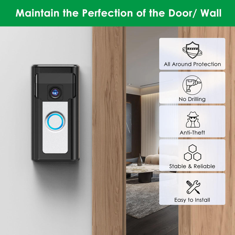 Liwin All-Metal Adhesive Video Doorbell Mount Compatible with Ring/Blink Wireless Video Doorbell, No-Drill Mounting Bracket Wedge Adapter Holder Accessories for Home Rentals, Black Black-Sensor Unblocked - NewNest Australia