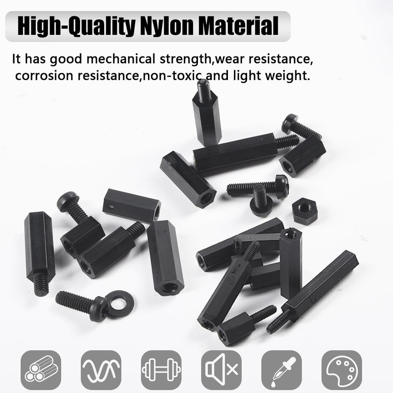 350Pcs M3 Male Female Nylon Hex Spacer Standoff Screws Nuts Motherboard Standoffs and Screws Assortment Kit Threaded Pillar for PCB Motherboard Circuit Board Black 350pcs M3