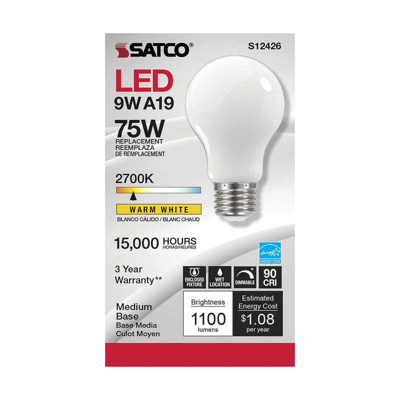 Satco (6 Pack Dimmable Led Filament Lamps, S12426, High Lumens, 11 Watt, A19; Soft White; Medium Base; 2700K; 90 CRI; 120 Volt for use at Residential, Hospitality, Display and Commercial