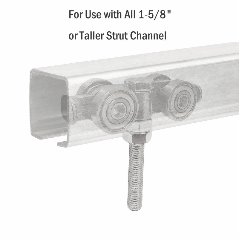 BiJun 4 Wheel Rolley Assembly,Strut Channel Trolley Rollers Wheel for 1-5/8" Wide and All 1-5/8" or Taller unistrut Strut Channel to Mount Heavy Barn or Shed Sliding Doors(2PCS)