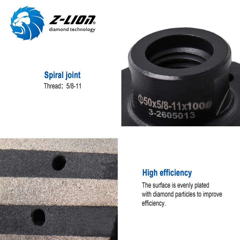 Z-Lion Diamond Drum Profiler with 5/8-11 Thread 2 Inch for Polishing Granite Concrete Stone Sink Hole(Grit 100) ZL4-Grit100#