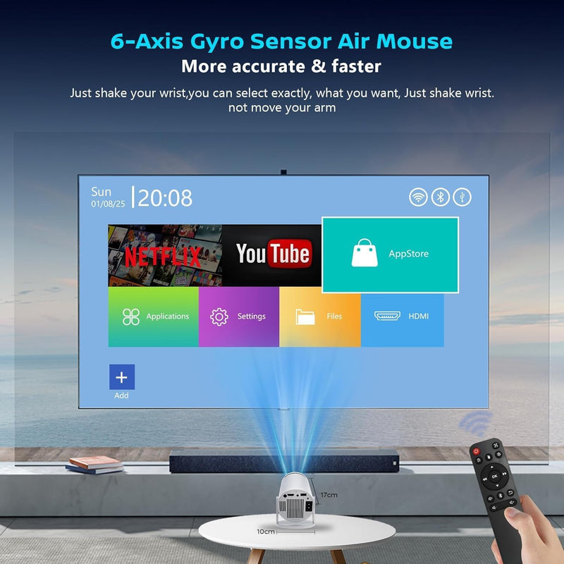 Mini Projector with WiFi 6 & Bluetooth 5.3, Smart Portable Projector 4K Support 200ANSI, Auto Keystone, 180° Rotatable, Android 11 Home Outdoor Movie Projector HY300pro+