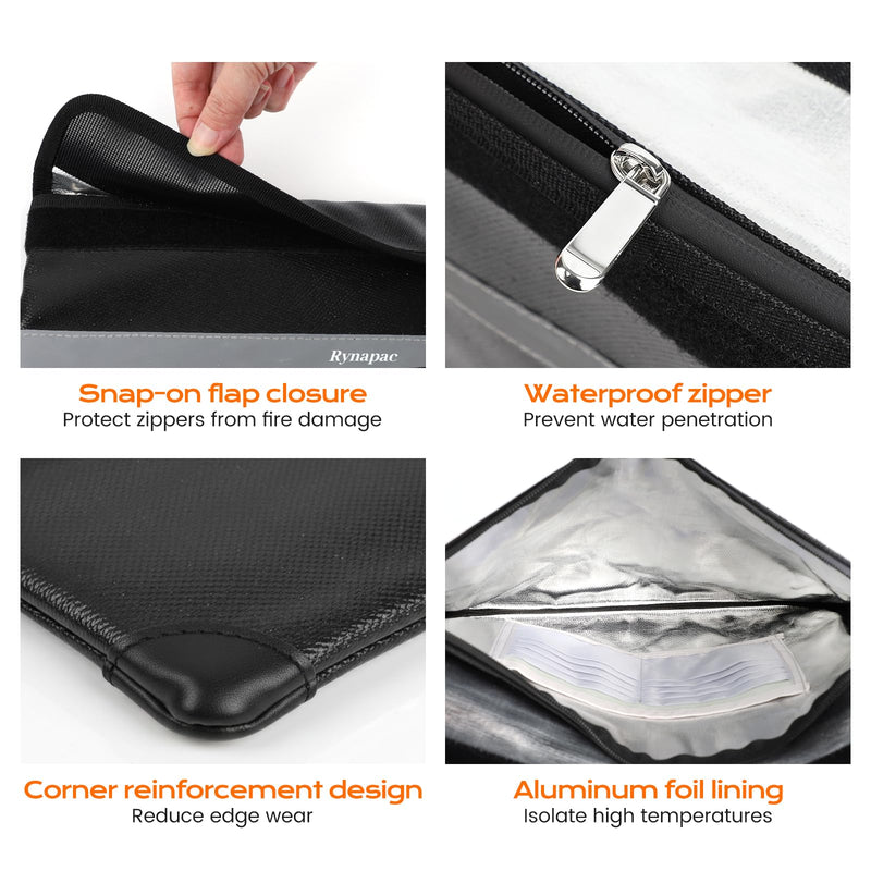 Fireproof Document Bag Upgraded 4200°F, 14.2”x 10.2”Waterproof Fireproof Money Bag for Cash with zipper, Important Document Organizer for Home, Office, and Travel, Legal Documents Safe 14.2'' x 10.2'' Black