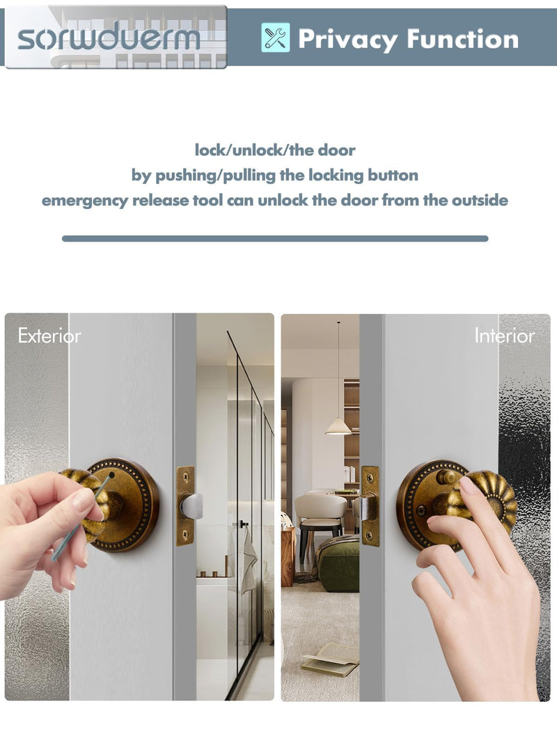 Antique Brass Door Knobs Interior Privacy Door Knob with Lock for Bedroom and Bathroom,Zinc Alloy 1 Pack Antique Brass-Privacy