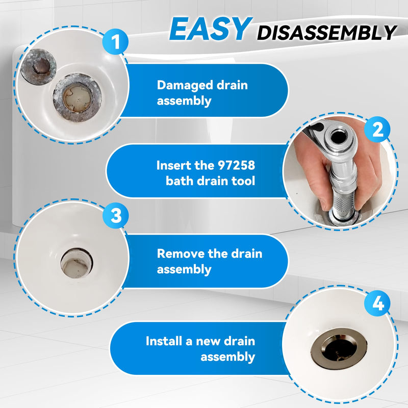 97258 Tub Drain Removal Tool Extractor - with 3/8" Drive Interface for Removes Old Broken Stubborn and Rusted Drains