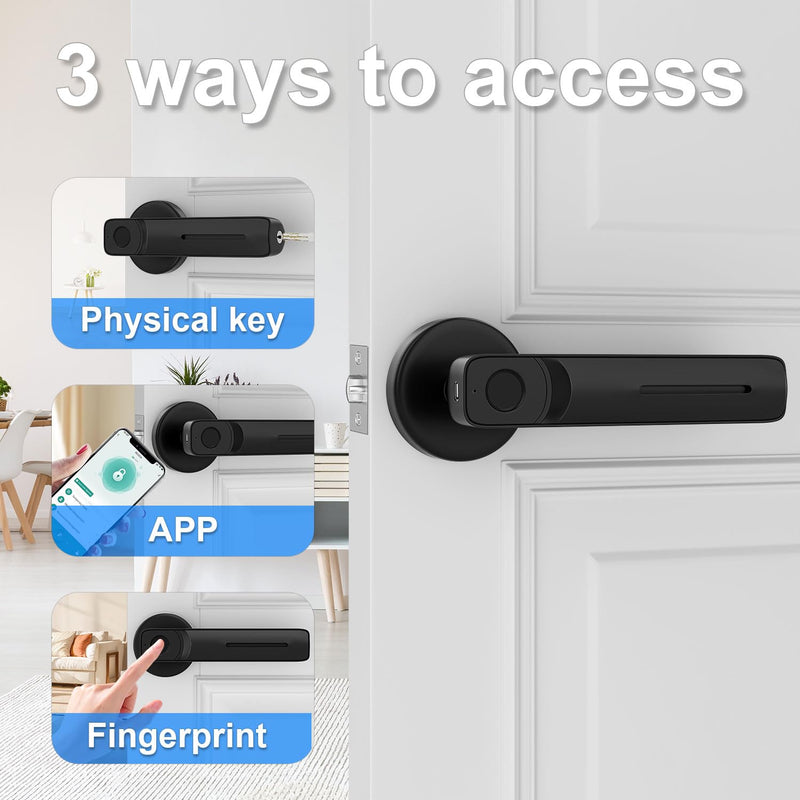 Fingerprint Door Lock with Smart APP,Fingerprint Door Knob,Biometric Door Knob Keyless Entry Door Lock with Tuya for Home/Bedroom/Office/Apartment/Airbnb Black TY140