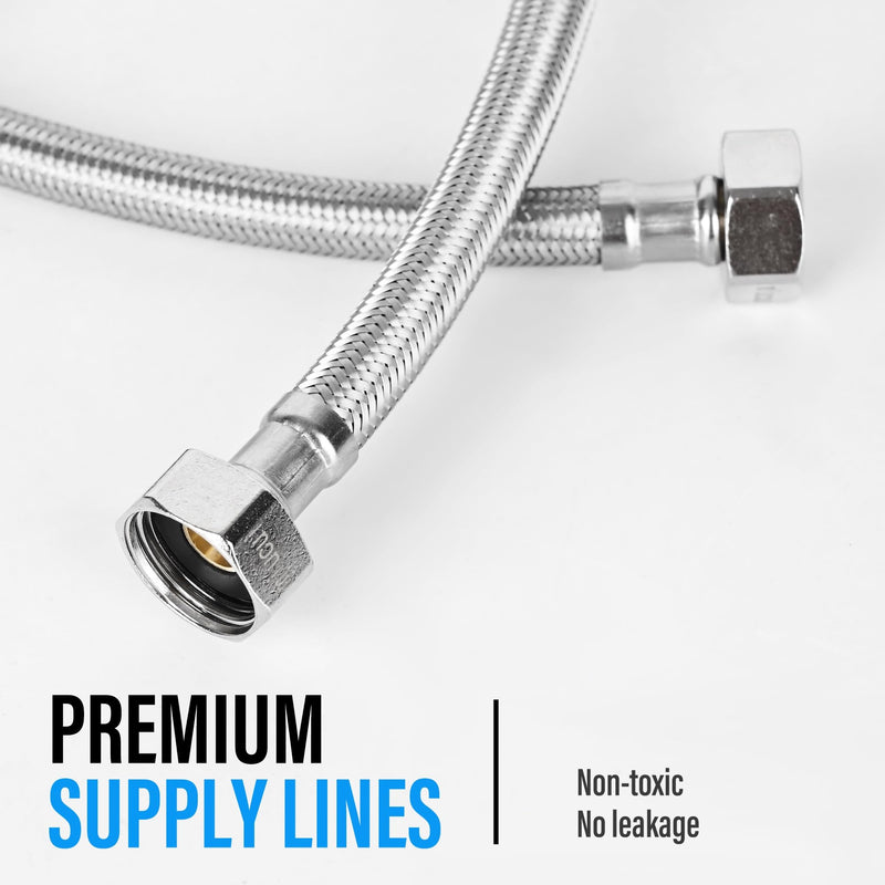 [4-Pack 24 Inch] 1/2" x 1/2" FIP Flexiable Faucet Supply Lines, Bathroom Faucet Hose Connector, 304 Stainless Steel Braided Water Supply Line for Kitchen 4