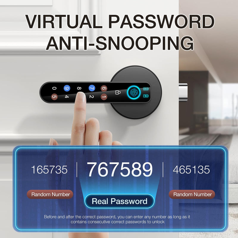 Fingerprint Door Lock- Smart Door knob,biometric Door Lock，with passcode keypad keyless Entry Door Handle，for Bedroom Home Hotel Office Apartment (Black with APP) Black A