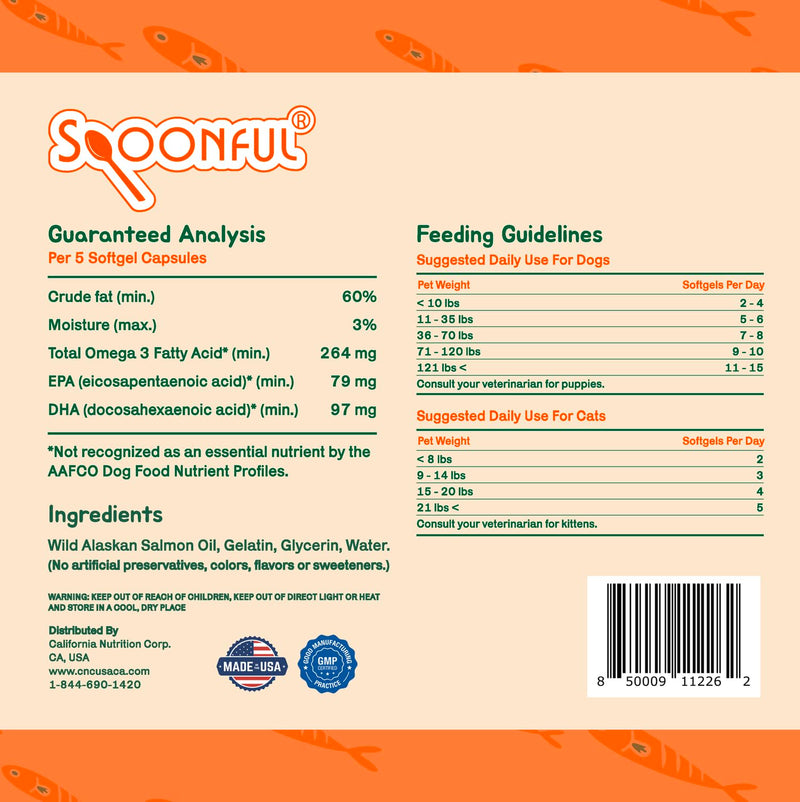 Spoonful Salmon Fresh - 100% Natural Wild-Caught Alaskan Salmon Oil – 220 mg Mini Softgel, 42 Mini Softgels | DHA, EPA & Natural Astaxanthin, Non-GMO, Sustainable, Made in USA (42)