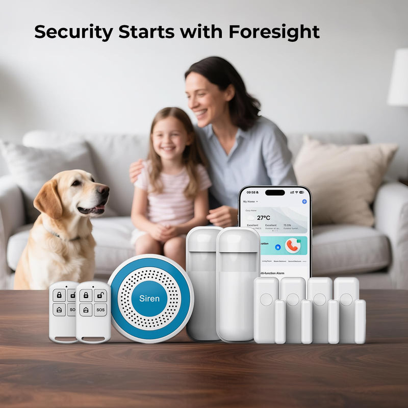 Alarm System for Home Security,9 Pieces Smart WiFi Door Alarm System with APP Alert,Window Motion Sensor Alarm,Remote Control, Loud Siren,Compatible with Alexa