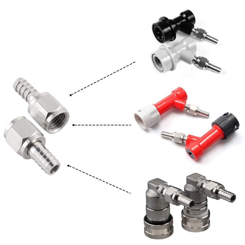 【2 Pairs】MRbrew Homebrew Hose Swivel Nut Barb, 1/4'' Barb & 5/16'' Barb, Stainless Steel MFL Quick Disconnects Fittings for Brewing Keg System 4 Pcs (1/4'' & 5/16'') Barb