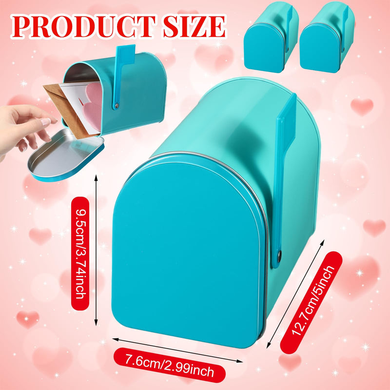 Tandefio 2 Pcs 5'' x 3'' Tinplate Mailbox Toy Mini Tin Valentines Small Decorative Mailbox DIY Craft for Boys and Girls Greeting Card Exchange Gift Prize Supply(Cyan) Cyan