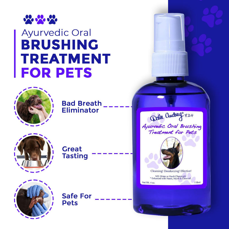 Ayurvedic Brushing Treatment for Pets | Best Oral Hygiene & Bad Breath Eliminator | Dog Breath Freshener for Teeth Cleaning | Teeth Cleaner & Plaque Remover Dog Mouth Spray (Chicken), 4 FL Oz Chicken