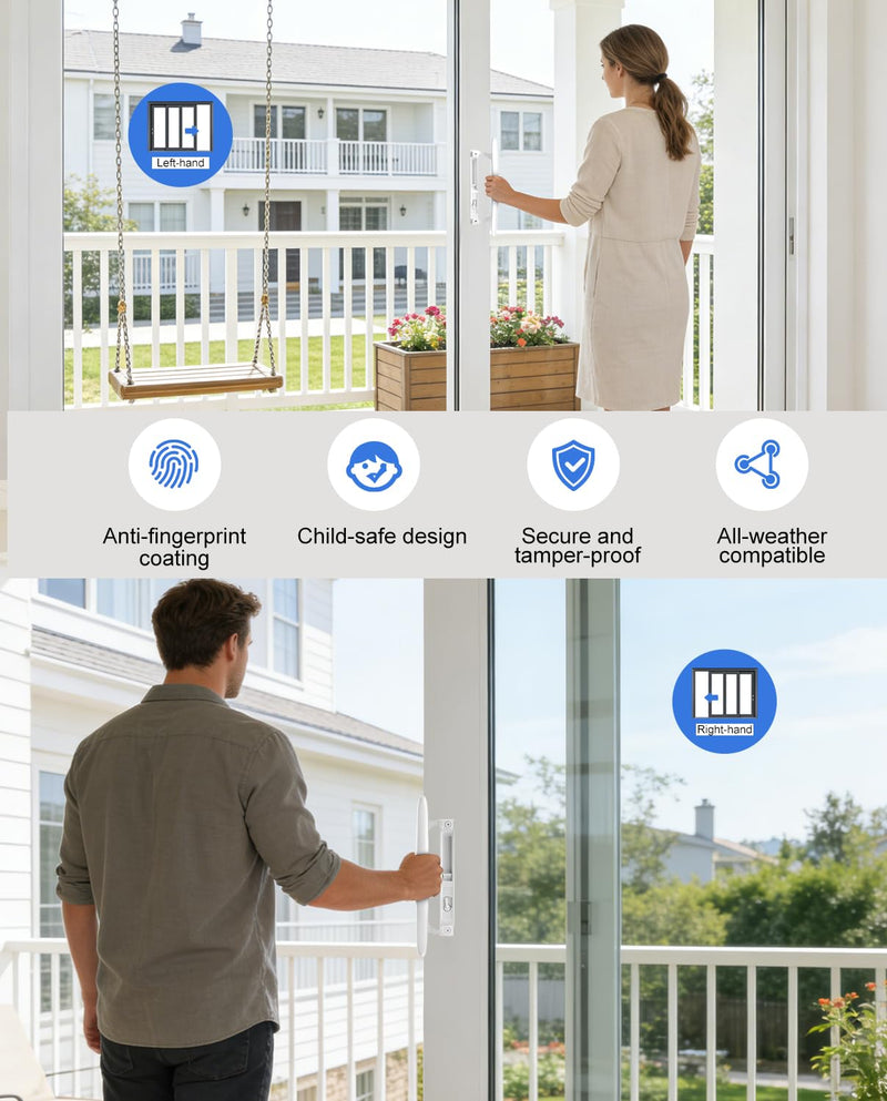 Sliding Patio Door Handle Set, Non-Keyed White Diecast Replacement Handle, Fits 1" to 1-1/8" Thick Sliding Glass Doors, 6-5/8" Hole Spacing, Non-Handed Reversible Design 6-5/8" H.C Non Keyed