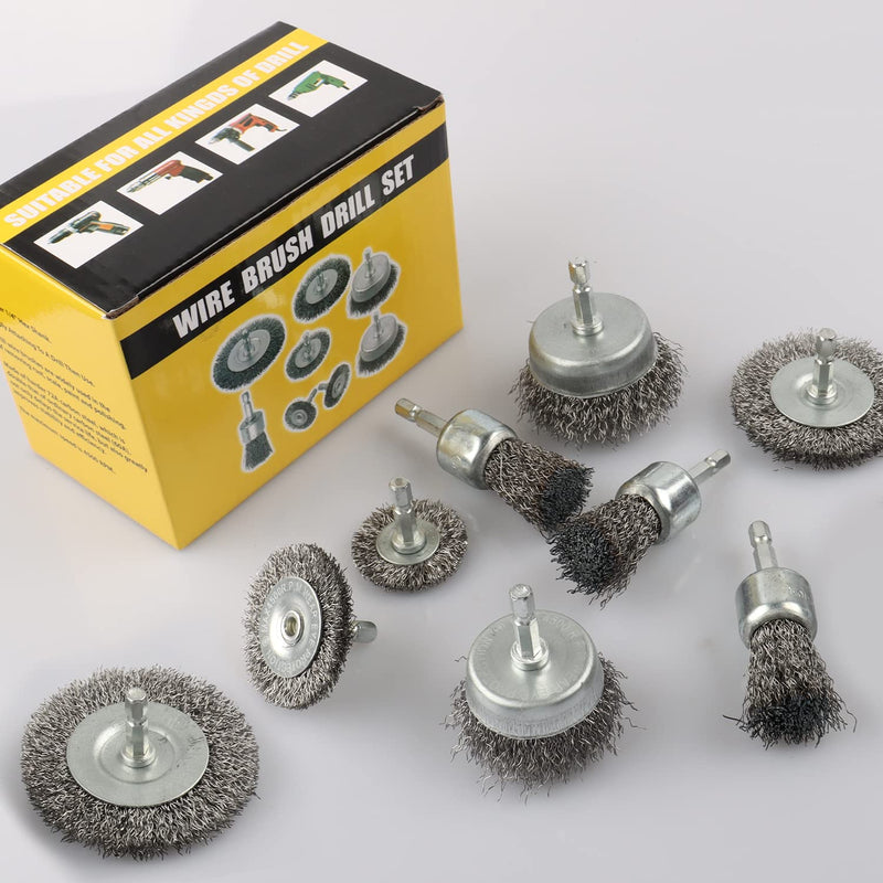 9 Pack Wire Brush for Drill Set, Wire Wheel for Drill 1/4 Inch Hex Shank,Wire Cup Brush for Drill, Wire Brushes for Cleaning Rust 9 PCS