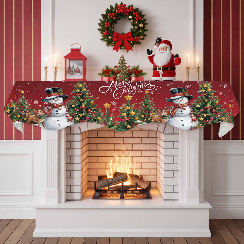 DecorLovee Dark Red Christmas Mantle Scarf 90x17 Inch, Xmas Snowman Fireplace Christmas Decorations Cover Runner, Tree Elk Snowflake Christmas Mantel Decorations Xmas Mantel Scarves 90 x 17 Inches