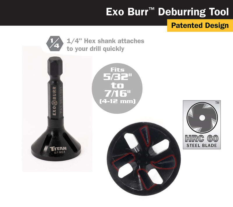 Titan 51951 EXO Burr External Deburrer and Chamfering Tool for 7/64 to 7/16-Inch (4-12mm) Threads