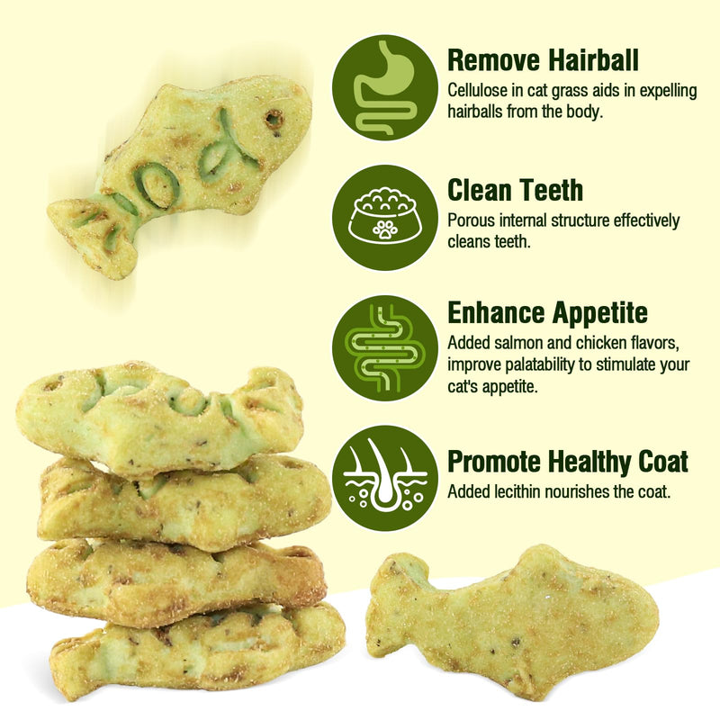 13.4oz/380g Cat Grass Treats, Cat Dental Treats Hairball Control, Chicken Catnip Cats Grass Flavor, Cats Treat Snacks Biscuits for Teeth Cleaning Training