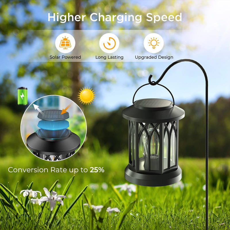 WdtPro 4 Pack Solar Lantern Outdoor Lights, Upgraded Bright Solar Lanterns Outdoor Waterproof, Hanging Solar Powered Lantern Over 12Hrs Lights for Outside Garden Yard Patio Tree Path Decor Classic Black