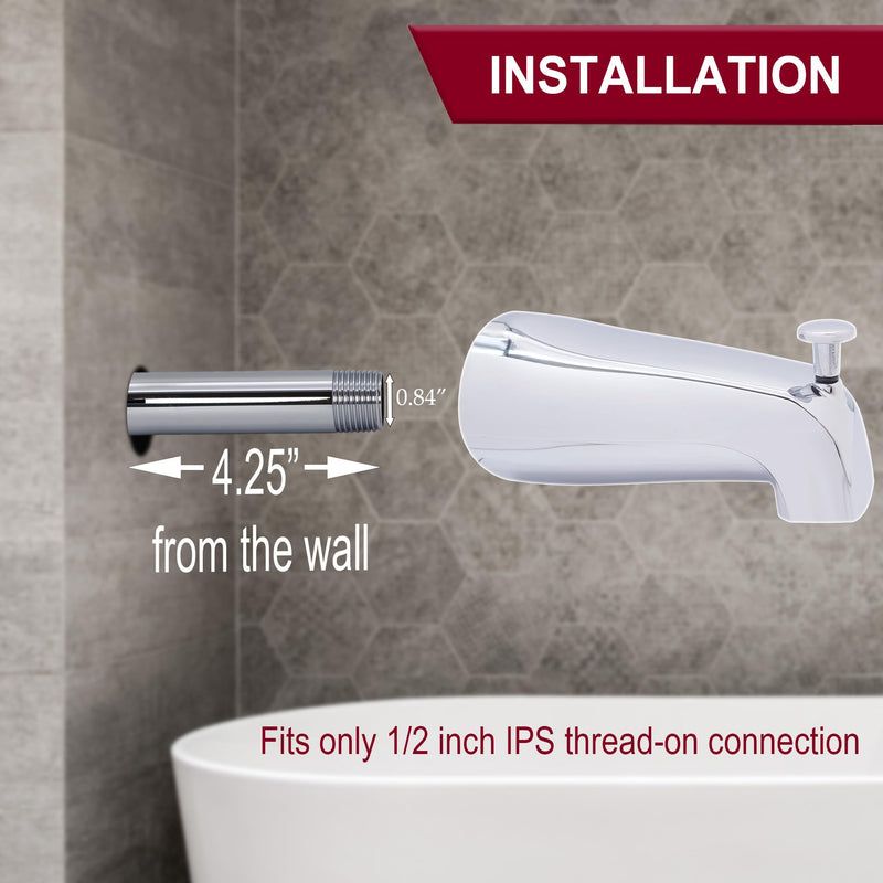 Westbrass E531D-1F-2-26 5-1/4" Reach Wall Mount Tub Spout with Front Diverter, Chrome (2-Pack) Polished Chrome 2 Pack