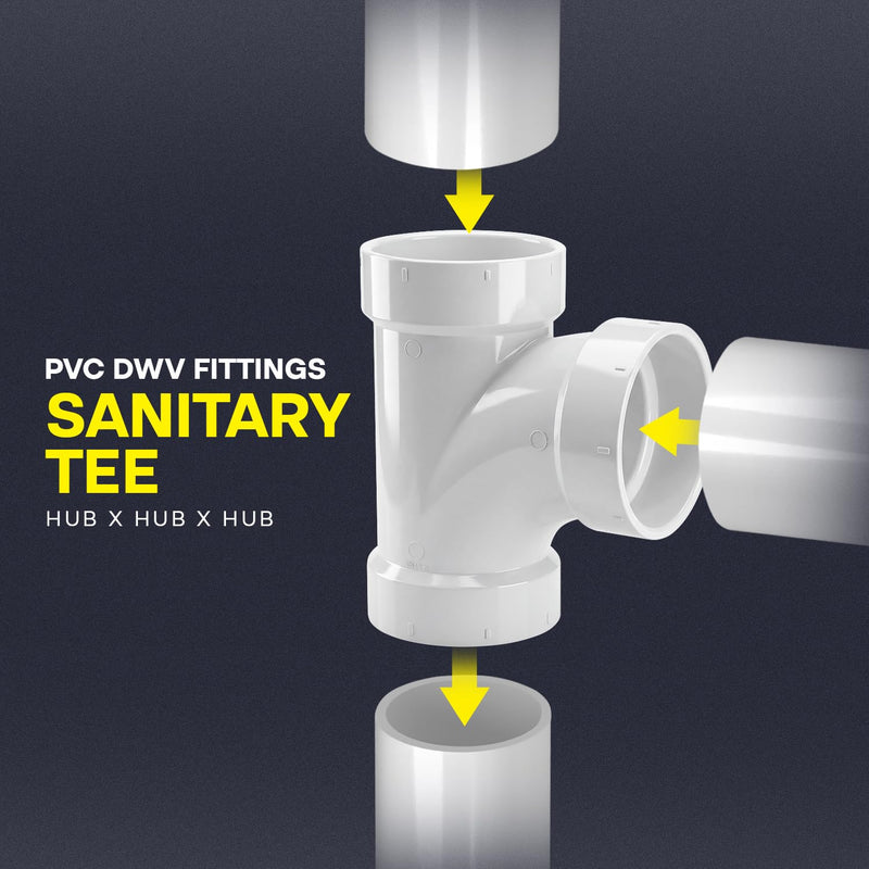 SUPPLYGIANT™ (5 Pack) 4 inch PVC DWV Drain Waste Vent Sanitary Tee Hub – White PVC Drain, Waste & Vent Fitting