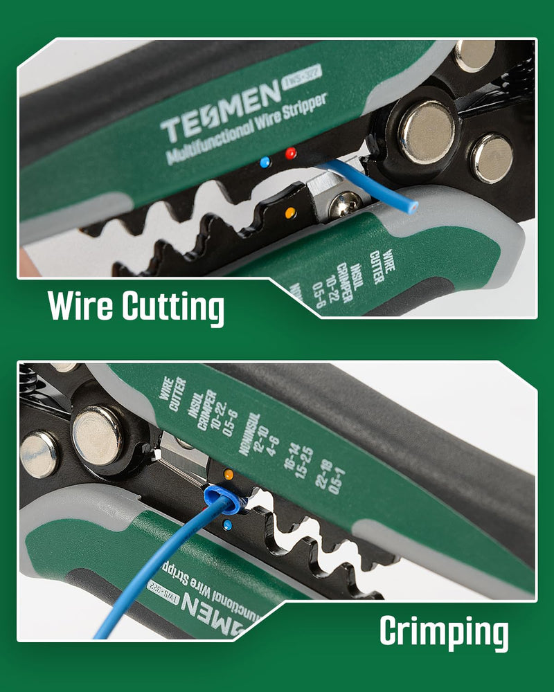 TESMEN TWS-322 Self Adjusting Wire Stripper with Non-Contact Voltage Detection, 4-in-1 Automatic Wire Stripper Tool, Universal Wire Cutters and Crimping Tool, for 10-24 AWG Electrical Wire