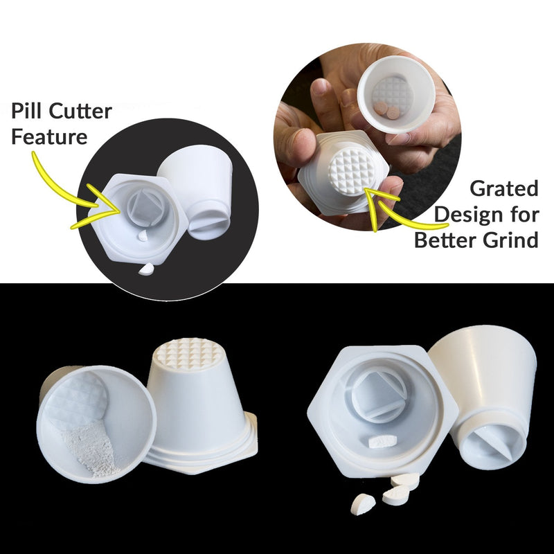 Pill Crusher, Grinder, Cutter/Splitter Cups by MegaPill for Tablets & Small Pills (2 Pack) |Option to add Liquid, Shake, and Drink. Easy to Use!