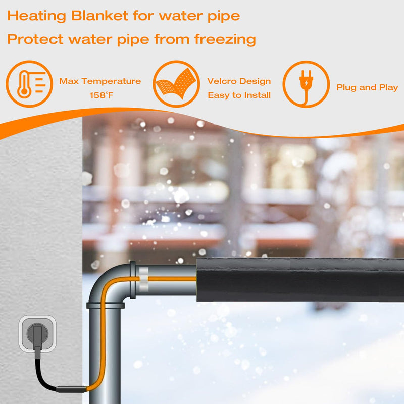 H&G lifestyles Insulated Water Pipe Heating Wrap, 3ft Anti-Freeze Heating Jacket for Water Pipe Internal Thermostat Max Temp 158℉ Winter Must-Have(Pack of 2)