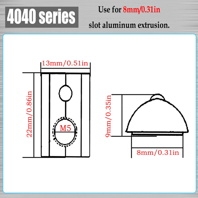 20Pcs 4040 Series M5 T Slot Nuts Roll-in Spring Nuts,Carbon Steel T-nut with Ball,for 4040 Series Aluminum Extrusion Profile Rail,with 8mm Slot 4040,M5