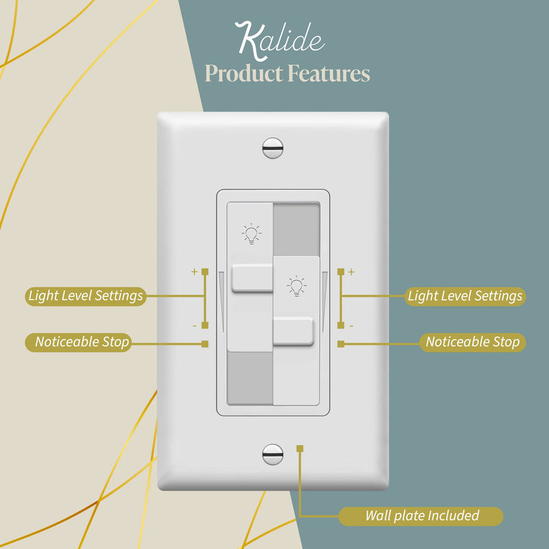 TOPGREENER Kalide Dual Load Dimmer Light Switch, Double LED Dimmer Switch, Full Range Dimming, Single Pole, 120VAC, 60Hz, 200W LED/CFL, Neutral Wire Not Required, TGDDS-W, White 1 Pack