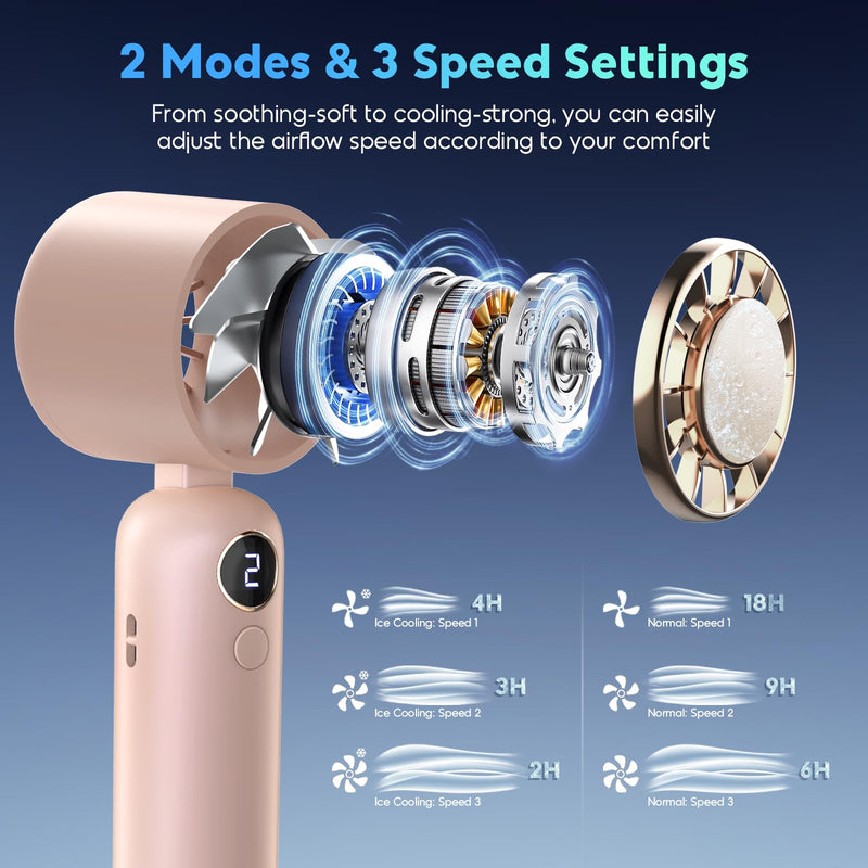 Hotsales Portable Handheld Fan, Powerful Hand Held Mini Fan, 3 Speed USB Rechargeable 5000mAh Battery Operated, LED Display, Cooling Personal Fan Gifts for Women, Men, Travel, Camping, Outdoor