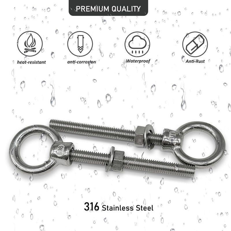 Eye Bolts, 5pack 1/4" x 2-3/8" Heavy Duty Shoulder Lifting Ring Threaded Eyebolts with Nuts Washers 316 Stainless Steel Marine Grade Eyebolt M6*60-5pack - NewNest Australia