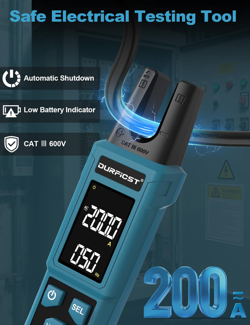 Clamp Meter, DURFICST Digital Auto Ranging Amp Meter TRMS 4000 Counts, Clamp Multimeter with AC/DC Current & Voltage, NCV, Resistance, Capacitance, Frequency, Continuity, Live Wire, Temperature Test