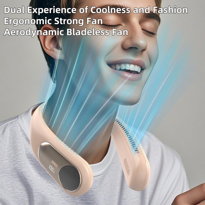 Portable Neck Fan,Personal Wearable Bladeless Quiet Fan,LED Display,360° Cooling,4-Speeds,6000mAh USB Quick Charge,Long Battery Life,Powerful Airflow,Birthday Gifts for Men Women Dad Mom (Brown) Brown